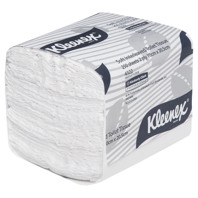 KLEENEX Soft Interleaved Toilet Tissue (4322), 2 ply Toilet Paper, 36 Packs / Case, 250 Sheets / Pack (9000 Sheets)