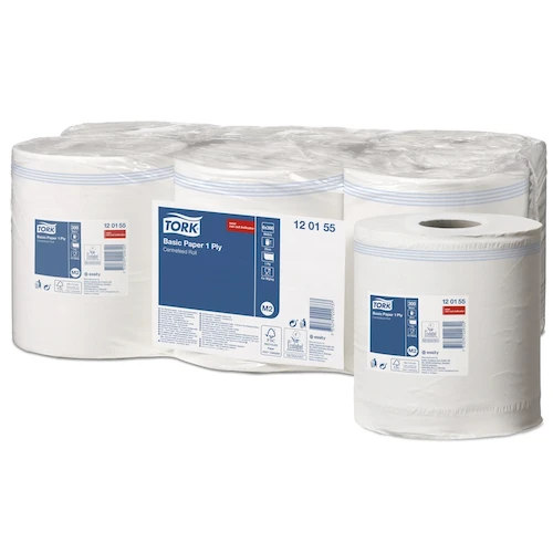 Tork Basic Paper 1 Ply Centerfeed White 300 Metres 6 Rolls